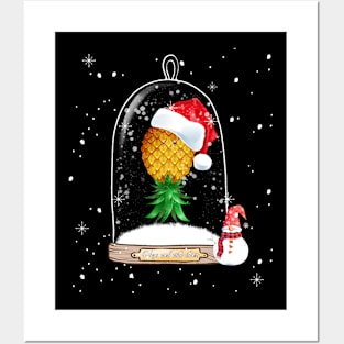 Santa Hat Swinger Upside Down Pineapple Snow Globe Winter Posters and Art